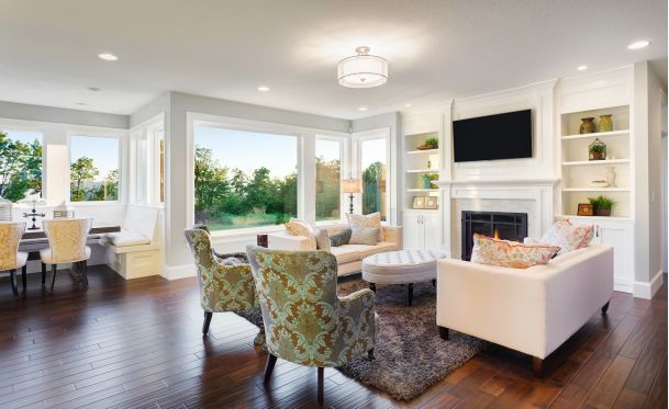 Living room with dining room on the side